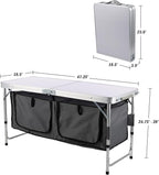 Folding Camping Table with Storage - Lightweight and Portable Aluminum Camp Table with Adjustable Height for Outdoor Travel, Beach, BBQ, Party, Picnic, and Glamping by Wakeman Outdoors
