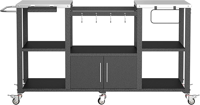 MUPATER 65" L × 24" D × 33" H Outdoor Grill Table, Movable Stainless Steel Grill Cart for Large Big Green Egg, Multi-Purpose Versatility Kitchen Cooking Prep Table BBQ Cart for Party, Camping