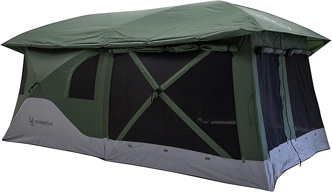 Gazelle T3 Tandem GT350GR Pop-Up Portable Camping Hub Tent, Easy Instant Set up in 90 Seconds, Alpine Green, 6-Person, Family, Overlanding, 82" x 152"