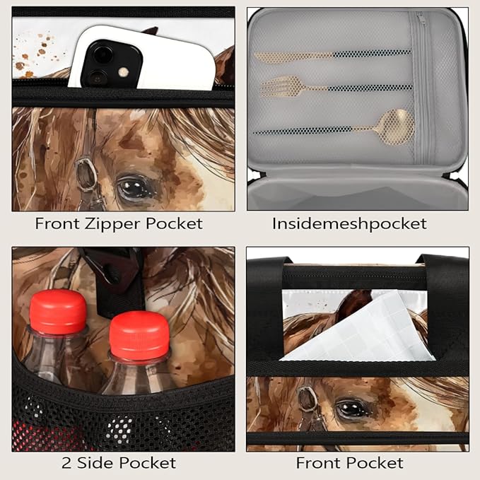 Pardick Watercolor Animals Horse Soft Cooler Bag Insulated Lunch Box for Men & Women, Large Leakproof Lunch Bag Portable Beach Cooler for Work, Picnic, Road Trips,Fishing, Travel, Camping,A-17