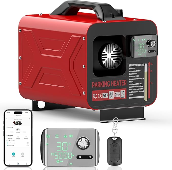 Diesel Heater all in one 12V/24V/110V 8KW portable car heater with App Control, Remote Control and Display Screen, 3 Ways Control Fast Heating Low Noise Diesel Parking Heater for Tent, Car, RV, Camper