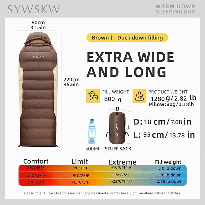 Ultralight Down Sleeping Bag with Pillow, 15F 32F 45F Sleeping Bag for Women,Men,Youth Backpacking,Hiking and Camping Outdoor with YKK Two-Way Zipper 680 FP Down