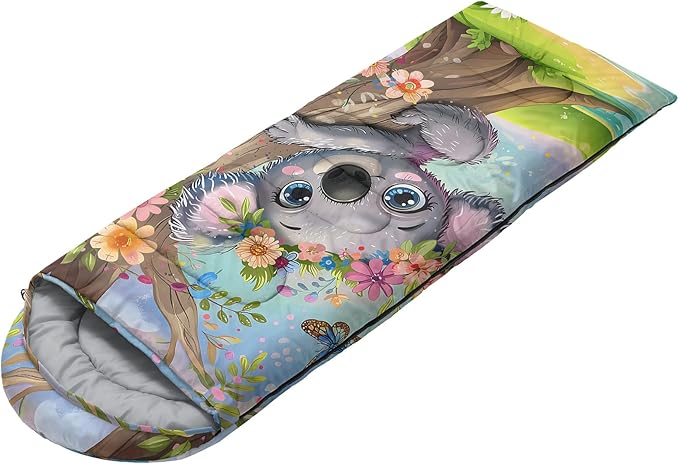AILONEN Kawaii Panda Sleeping Bags,Lightweight & Waterproof,3 Season Warm & Cool Weather,Dreamy Purple Flower Animal Themed Sleeping Bags for Boys,Girls,Kids,Adults Travelling,Outdoors