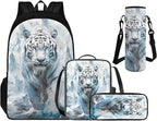 Tiger Backpacks with Lunch Box for Boys Back to School, 5th Grade Boy Backpack 4 PCS Set Lunch Box Large Water Bottle Holder Pencil Case for Kids Back to School