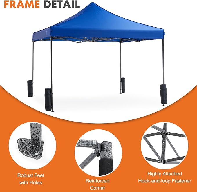OLIXIS 10x10 Ft Waterproof Pop Up Canopy Tent, Portable Outdoor Shade Shelter with Sand Bags, Ideal for Beach, Backyard Parties & Events, Classic Blue