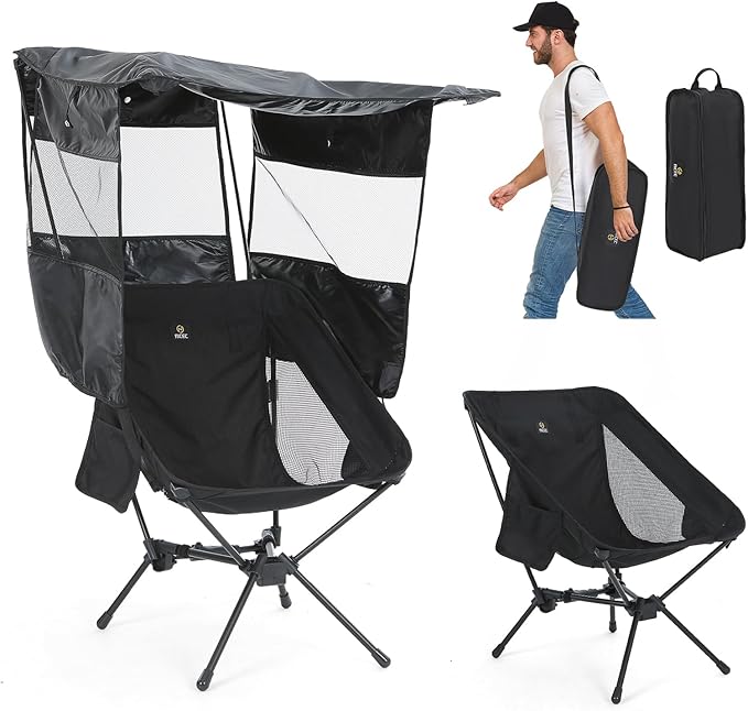 Nice C Camping Chair with Canopy, Compact Chair with Shade, Ultralight Umbrella Fishing Chairs, Portable Backpack Chairs, Lightweight, Travel, Picnic, Festival, Hiking, Sports (1 Pack, Black)