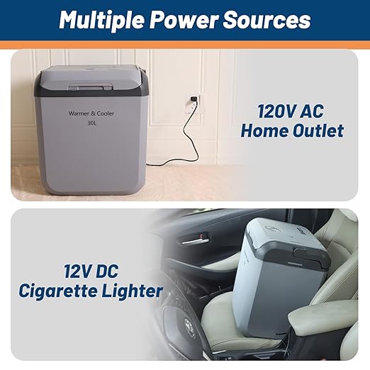 Garvee 32 QT (30 L) Electric Cooler & Warmer with Handle, Portable Car Refrigerator, 12V Car Cooler, 110V AC Home Power Cord, Plug In Coolers, Car fridge for Vehicle, Truck, Travel, Camping, Gray