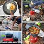 MDybf Camping Pans and Pots Kit, Portable Outdoor Cookware, Tea Kettle Bowl Tableware Set with Mesh for Trekking, Hiking, Backpacking, Picnic, for 2-3 Person (Cookware Set)