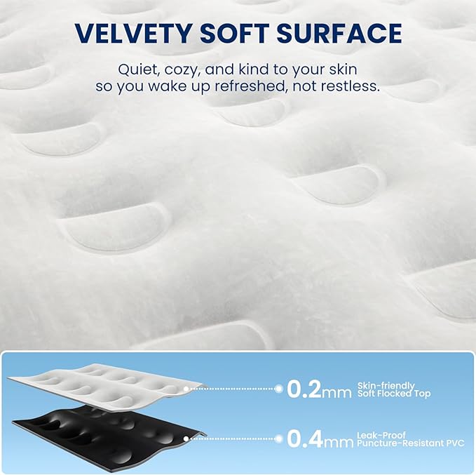 Twin Air Mattress with Headboard, Built-in Pump, 600 lbs Heavy-Duty Support, 19" Raised Comfort Design, 48-Hour Leak-Tested PVC, 2.5 Min Fast Inflation, Inflatable Mattress for Home, Guests & Camping