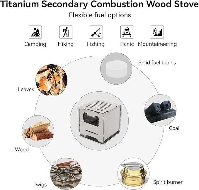 COOK'N'ESCAPE Camping Wood Burning Stove, Folding Lightweight Titanium Camping Stove, Portable Backpacking Stove for Outdoor Camping Hiking Backpacking Picnic Hunting BBQ