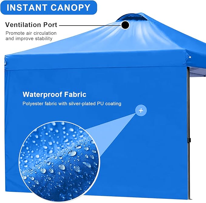 KAMPKEEPER 10x10 Pop-Up Canopy Tent, Waterproof, Portable Shade with Side Walls, Adjustable Instant Outdoor Shelter for Camping, Backyard, and Events, Blue