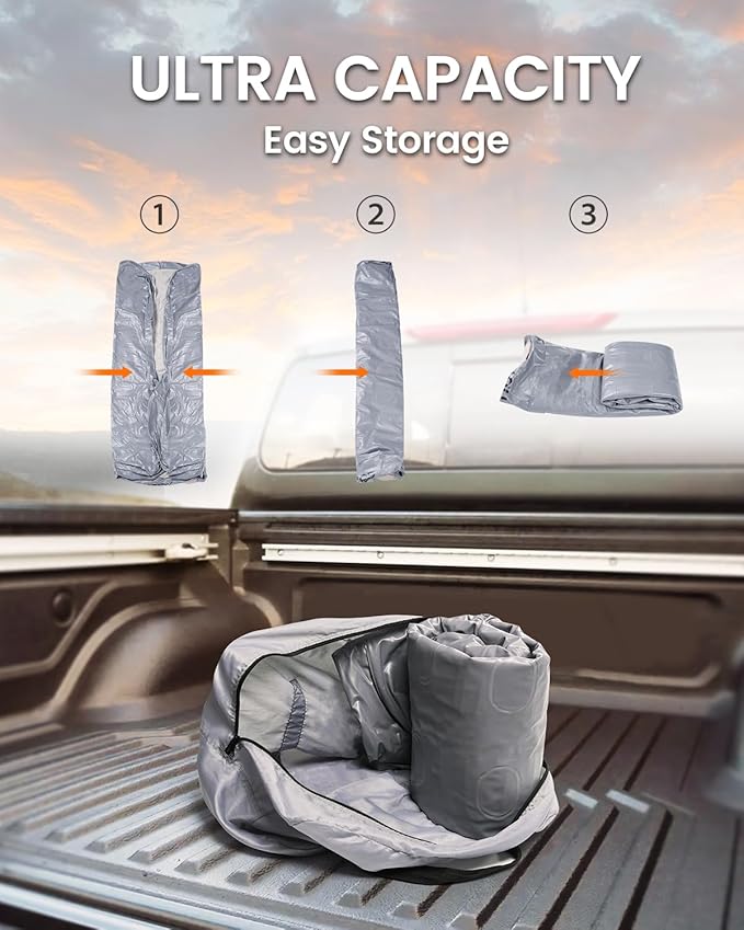 Short Truck Bed Mattress 5-5.5ft for Mid-Size Pickup, Truck Bed Air Mattress for Tacoma Jeep Gladiator JT, Rechargable Built in Pump, Integrated Pillow