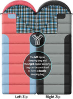 Cotton Flannel Lined Sleeping Bag for Adults Teens Kids, Cold Weather &Warm, 3 Seasons, Lightweight Compact Camping Essentials Equipment, Hiking, Outdoor, Travel