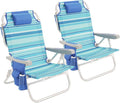 SUNNYFEEL Beach Chairs for Adults 2 Pack 5 Position Lay Flat, Portable Folding Backpack Beach Chair Heavy Duty with Cooler Bag, Cup Holder for Outdoor/Lawn/Picnic, Foldable Camping Chair