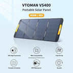 VTOMAN VS400 Portable Solar Panel 400W 40V, 23% Efficiency Foldable Solar Panel w/ IP67 Waterproof & MC-4 Anderson XT60 DC5521 Adapters & Adjustable Kickstands, Off-Grid Power for Home & Camping