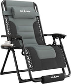 UDPATIO Oversized Zero Gravity Chair, Patio Recliner, Folding Adjustable Outdoor Lounge Chair with Cup Holder, Foot Pad & Padded Headrest, Supports 500lbs (1, Black/Gray, 29in)
