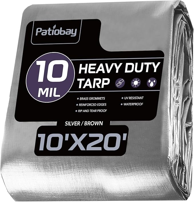 Tarp 10x20 Feet, 10 Mil Large Waterproof Tarps Heavy Duty with Grommets Every 23.6", Thick Plastic Tarp, UV Resistant Tear&Fade Resistant, Reinforced Edges for Outdoor Pool Camp Tent