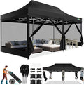 COBIZI 10x20 Canopy Tent, Heavy Duty Pop up Canopy with Sidewalls, Waterproof Easy Setup Canopy with Mosquito Netting, Outdoor Instant Screen Tents for Parties, Wedding with Roller Bag, Black