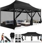 COBIZI 10x20 Canopy Tent, Heavy Duty Pop up Canopy with Sidewalls, Waterproof Easy Setup Canopy with Mosquito Netting, Outdoor Instant Screen Tents for Parties, Wedding with Roller Bag, Black