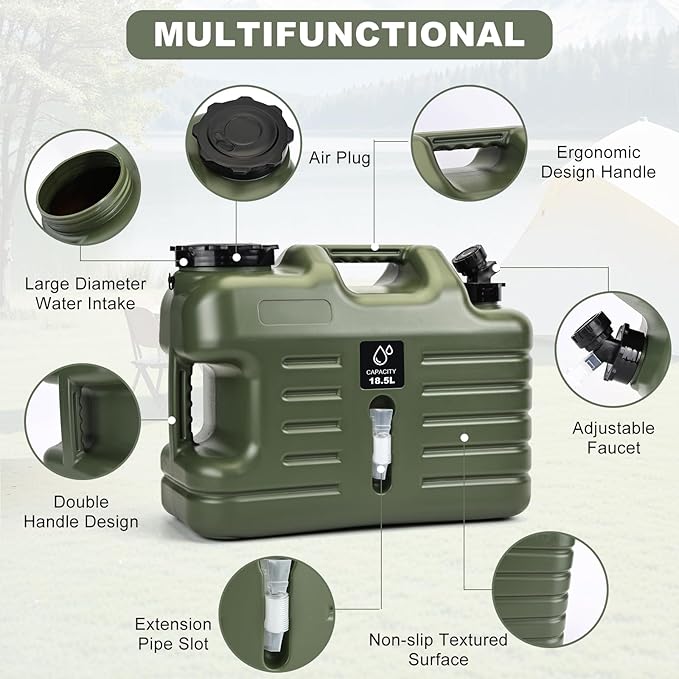 5 Gallon Water Jug with Spigot, Leak-Proof Portable Camping Water Containers, BPA Free, Outdoor Hiking & Emergency Picnic Storage Water Tank