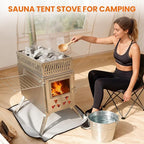 Upgraded Wood Burning Sauna Hot Tent Stove, 2 in 1 Tent Wood Burning Stove with Chimney Pipe for Outdoor Camping Heating, Camping, Hunting, Heating, Cooking, Ice Fishing, Boiling Water