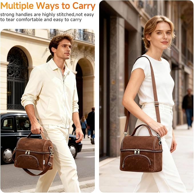 Waxed Canvas Lunch Bag for Men, Small Soft Cooler Bags Insulated with 2 Ice packs, Women Lunch Bags for Work, 10.5L 2 Compartments Leakproof Lunchbox for Work, Camping, Beach and Road Trips