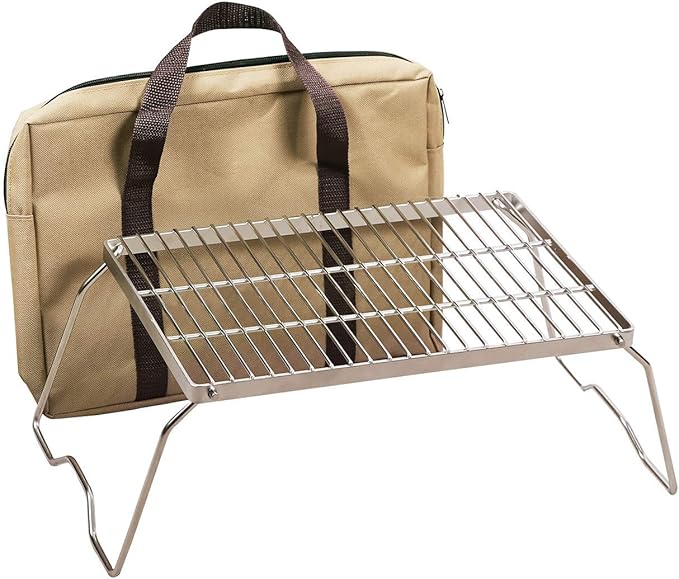 REDCAMP 13.6" Small Folding Campfire Grill, 304 Stainless Steel Firepit Grill Grate, Heavy Duty Portable Camping Grill with Carrying Bag for Outdoor Cooking Backpacking Hiking Picnics BBQ