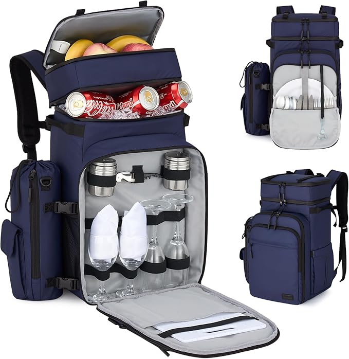 Hanke Backpack Cooler, 40 Cans Soft Leak Proof Picnic Backpack, Portable 2 Insulated Compartments Cooler Backpack Water Resistant for Lunch Beach Travel Camping Picnic Hiking,Blue