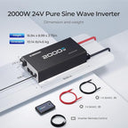 Renogy Inverter 24V 2000W Pure Sine Wave Inverter, 4000W Peak Power, Solar Car Power Inverter 24V DC to 120V AC for Truck, Home, Marine, Camping, RV, 2 AC Outputs, 16.4FT Remote Control