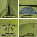 Cotton Canvas Bell Tent, Waterproof Large Tents with Sturdy Center & Door Pole and Space for 4/6/8 Person All 4 Season Camping Yurt Tent