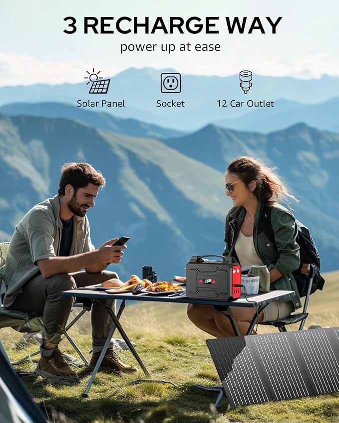 Solar Powered Generator 200W Peak/100W Rated, Portable Generator Power Station with Solar Panels 40W Included, 146Wh Solar Power Bank with AC Outlet 110V for Home Use Camping Outdoor Adventure
