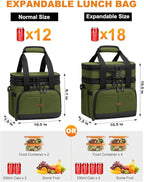Lunch Box For Men Women Double Deck Insulated Lunch Bag For Men Woman Leakproof Expandable Cooler Bag with Adjustable Shoulder Strap for Work Shool Picnic(Green,Medium)