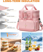 Lunch Box For Men Women Double Deck Insulated Lunch Bag For Men Woman Leakproof Expandable Cooler Bag with Adjustable Shoulder Strap for Work Picnic School(Pink,Medium)