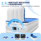 Twin Air Mattress with Headboard, Built-in Pump, 19" Raised Comfort, 48-Hour Leak-Tested Durable PVC, Quiet Design, 2.5 Min Quick Inflation & Headboard, Blow Up Bed for Home and Guests , 600 lbs Max