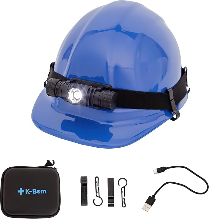 K-Bern PRO Rechargeable Headlamp. 600 Lumen, UL Approved 3500 mAh Battery, Ultra Bright Head Lights Waterproof, Lightweight Aluminum. Perfect for Work, Dog Walking, Camping & Hard Hat