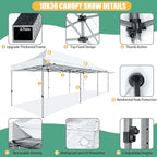 COBIZI 10x30 Pop Up Canopy Tent with Awning,Heavy Duty Canopy UPF 50+ All Season Wind Waterproof Commercial Outdoor Street Vendors Party Tents for Parties Canopy with Roller Bag(10 x 30 ft White)