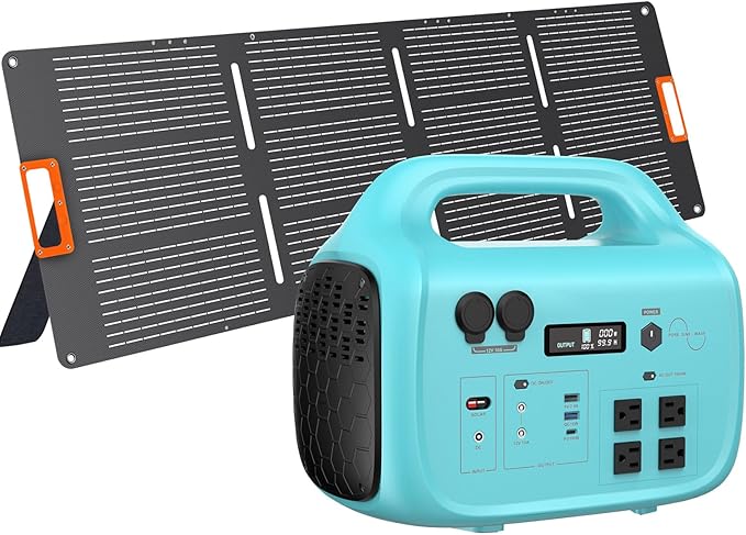 Solar Generator 1000W PB-1000 Portable Power Station with 200W Solar Panel Included, 1024Wh LiFePO4 Battery with 120V AC Outlet for RV Camping Outdoor Home Emergency Backup, Fast Charging