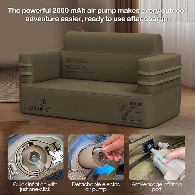 Inflatable Couch Multifunctional Durable Inflatable Sofa with Built in Pump Inflatable Furniture Portable Blow Up Couch for Camping Backyard Outdoor Glamping Inflatable Chair Movie Loveseat | Auto Cordless Pump, Easy inflation, Puncture Resistant, Port...