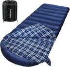 0 Degree Sleeping Bag 100% Cotton Flannel XXL Cold Weather Winter Oversized Sleeping Bag for Adults Camping Zero Degree Big and Tall with Compression Sack