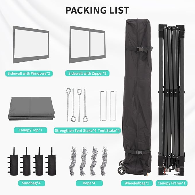 GDY 12x12FT Outdoor Pop Up Canopy Tent with One Push Setup, Easy Setup Gazebo with 4 PVC Transparent Sidewalls for Patio, Parties, Camping, Gray.