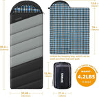 Cotton Flannel Lined Sleeping Bag for Adults Teens Kids, Cold Weather & Warm, 3 Seasons, Lightweight Compact Camping Essentials Equipment, Hiking, Outdoor, Travel