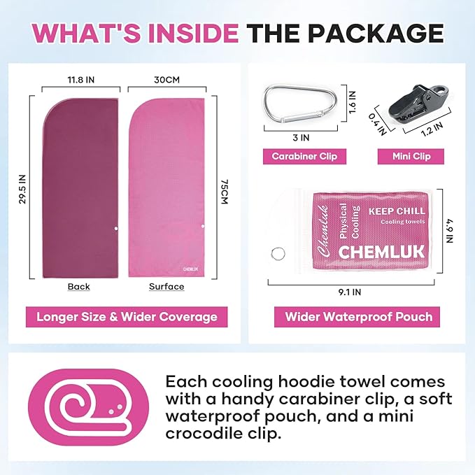 Cooling Hoodie Towel: Cooling Towels for Neck and Face Sun Protection Instant Cool for Hot Weather Hiking Camping Running Golf Gardening Fishing Music Festivals Theme Parks Beach - 3 Packs