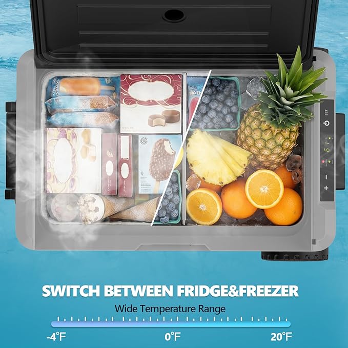 Kndko 12 Volt Car Refrigerator, 53 Quart (50L) Compressor Electric Cooler, Portable Car Fridge 12V/24V DC 100-240V AC, -4℉~68℉, 12v Fridge with Wheels & Baskets for Road Trip, Truck, Camping, Boat