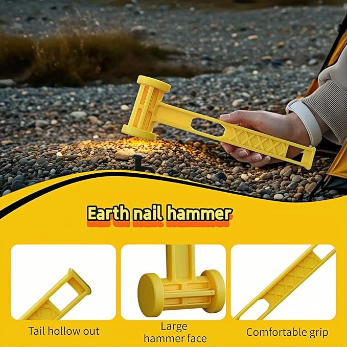Ultralight PE Camping Hammer with Stake Puller Hole, Multifunctional Portable Tool for Tent Stakes, Comfort Grip, Durable No Scratch Design-Tool for Hiking, Mountaineering, Beach
