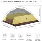 Naturehike Cloud Up 3 Person Backpacking Tent with Footprint - 3 Season Free Standing Lightweight 3 Person Camping Tent | with Footprint, Free Standing, Dome, Camping, Hiking, Waterproof