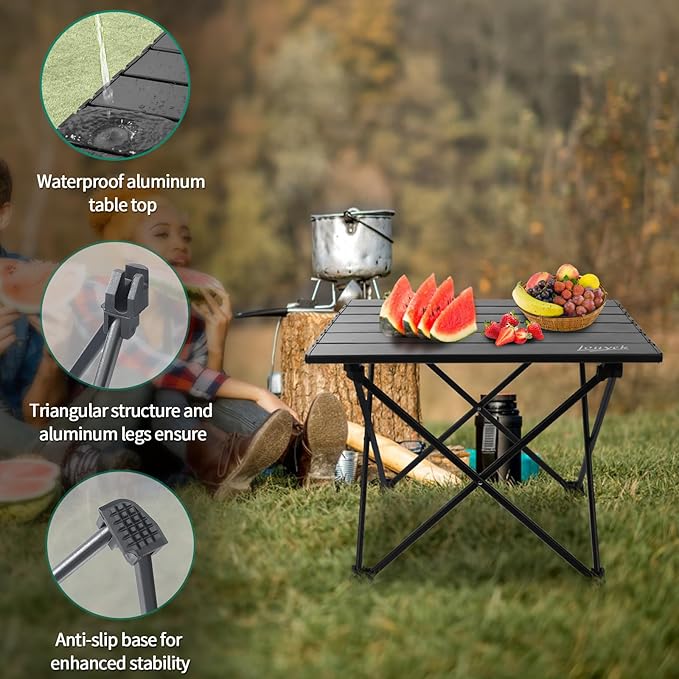 Small Camping Table, Ultralight Aluminum Folding Table with Carrying Bag, Portable & Lightweight Camping Side Table for Outdoor Camping, Picnic, Beach and Fishing, Black