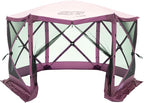 CLAM Pop-Up Screen Tent, 11.5' Outdoor Camping Gazebo, Portable 6-Sided Canopy with Ground Stakes & Carry Bag, Escape, Plum