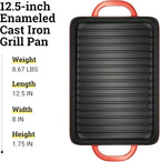 Lodge 12.5 x 8 Inch Enamel Cast Iron Grill Pan - Dual Assist Handles - Use in the Oven, on the Stove, on the Grill, or Over a Campfire - Red