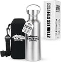 Tactiko Survival 25 oz/750 ml Stainless Steel Wide Mouth Water Bottle, Single Wall Boil-Safe, Leakproof, BPA-Free with Carry Sleeve and Strap for Camping, Hiking, Outdoor Prep (Black)