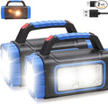Solar Powered Flashlight Rechargeable, 8 Light Modes 2000mAh Battery 3000 Lumens USB LED Handheld Flashlights, Multi-Function Flashlight for Emergency Spotlight Camping Lantern Hiking (BLUE)2PCS